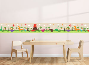 GB90160 Colorful Dinosaurs Peel and Stick Wallpaper Border 10in Height x 15ft Long, Green Beige Orange Red