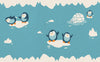 GB90170 Grace & Gardenia Playful Penguins Peel and Stick Wallpaper Border 10in or 8in Height x 15ft Long, Blue Beige Orange