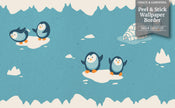 GB90170 Grace & Gardenia Playful Penguins Peel and Stick Wallpaper Border 10in Height x 18ft Long, Blue Beige Orange