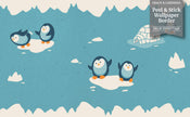 GB90170g8 Grace & Gardenia Playful Penguins  Peel and Stick Wallpaper Border 8in Height x 18ft Long, Blue Beige Orange