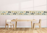 GB90180 Grace & Gardenia Race Cars Peel and Stick Wallpaper Border 10in or 8in Height x 15ft Long, Tan Blue Black White