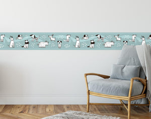 GB90190 Hand Drawn Dogs Peel and Stick Wallpaper Border 10in or 8in Height x 15ft Long, Teal Blue White Black
