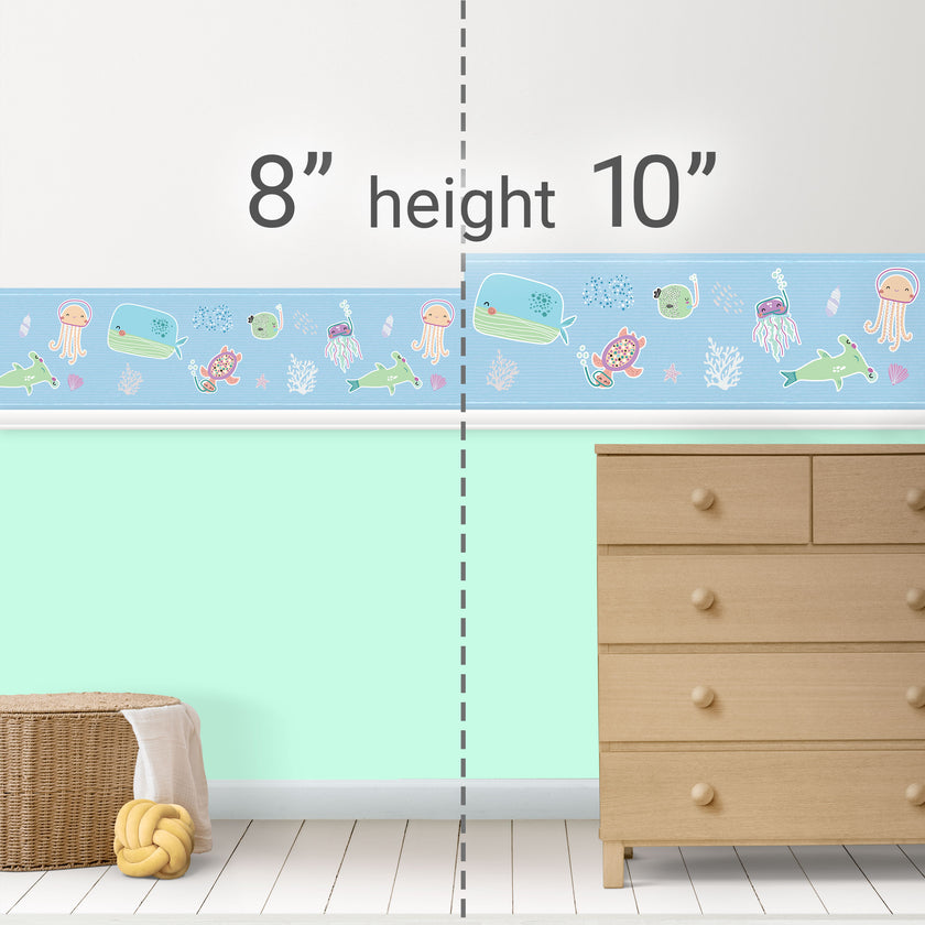 GB90230g8 Aquatic Scene Peel and Stick Wallpaper Border 8in Height x 15ft Long, Blue Green Purple Orange