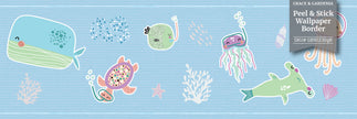 GB90230g8 Grace & Gardenia Aquatic Scene Peel and Stick Wallpaper Border 8in Height x 18ft Long, Blue Green Purple Orange