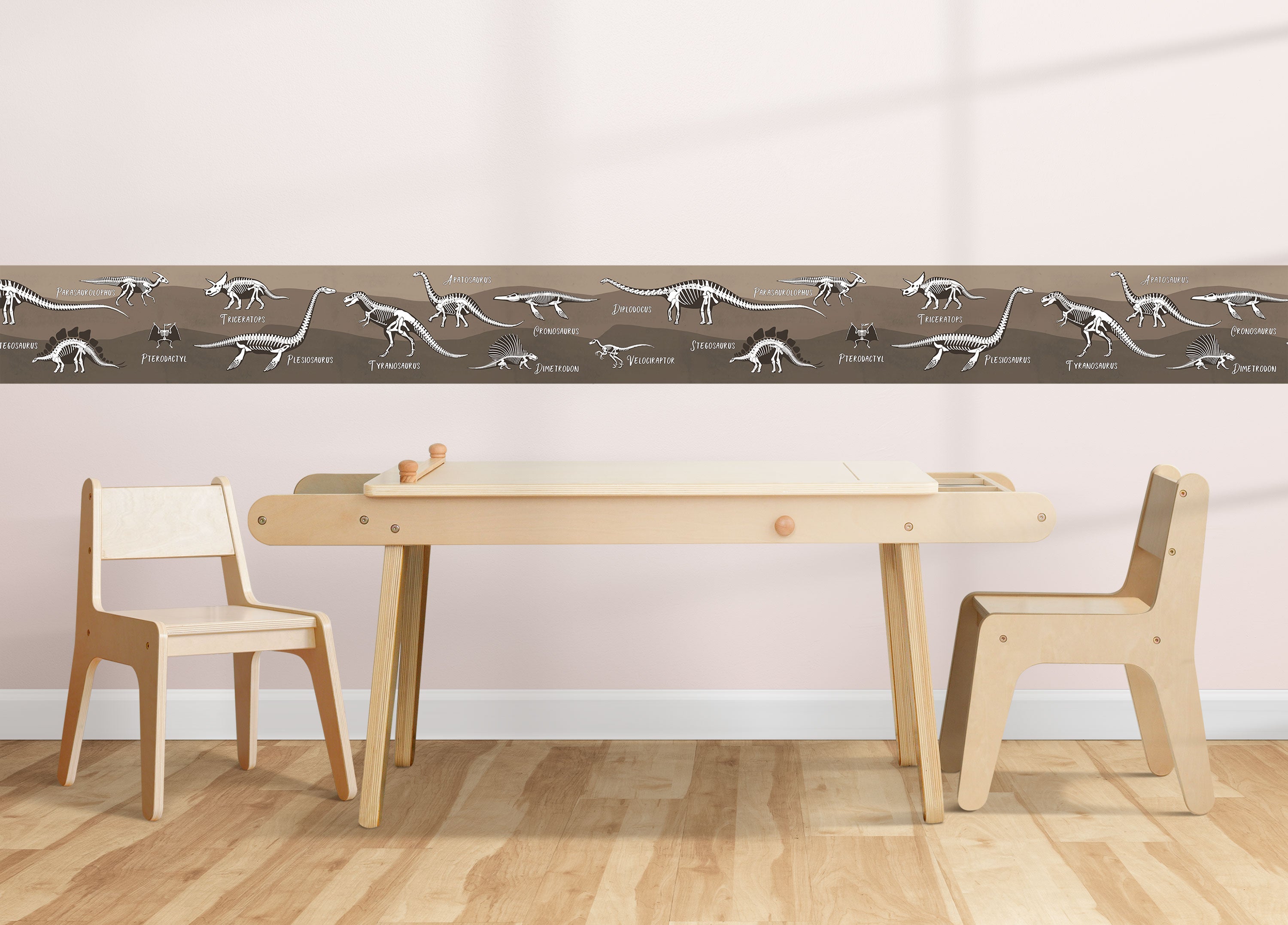 GB90240g8 Grace & Gardenia X-Ray Dinosaurs Peel and Stick Wallpaper Border 8in Height x 18ft Long, Brown Black White