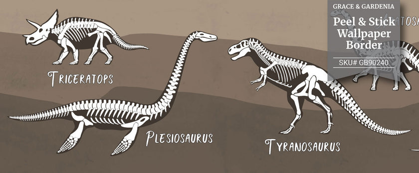 GB90240 X-Ray Dinosaurs Peel and Stick Wallpaper Border 10in Height x 15ft Long, Brown Black White