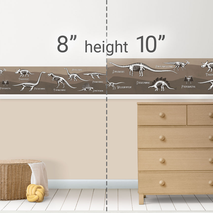 GB90240 X-Ray Dinosaurs Peel and Stick Wallpaper Border 10in Height x 15ft Long, Brown Black White