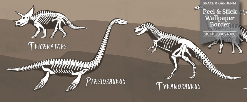 GB90240g8 X-Ray Dinosaurs Peel and Stick Wallpaper Border 8in Height x 15ft Long, Brown Black White
