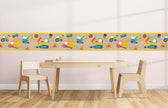 GB90270 Construction Zone Peel & Stick Wallpaper Border 10in Height x 15ft Long, Blue Brown Yellow Red