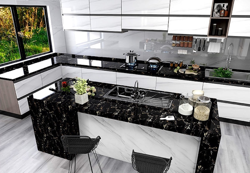 GW0001C Black Marble Peel & Stick Adhesive Removable 17.7 inch wide roll x 16.5 Ft long, covers 24 Square Feet.