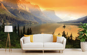 GM0020 Glacier National Park Wallpaper Mural, Premium Peel and Stick Material, Wall Decoration For Living room, Bedroom and Offices, Orange Yellow