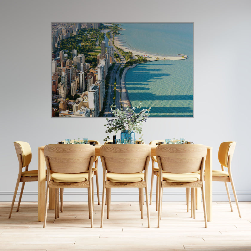 GM003F Grace & Gardenia Chicago Lakeshore Drive Premium Peel and Stick Mural 69 inch wide x 46 inch height Blue Green Gray