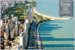 GM003F Grace & Gardenia Chicago Lakeshore Drive Premium Peel and Stick Mural 69 inch wide x 46 inch height Blue Green Gray