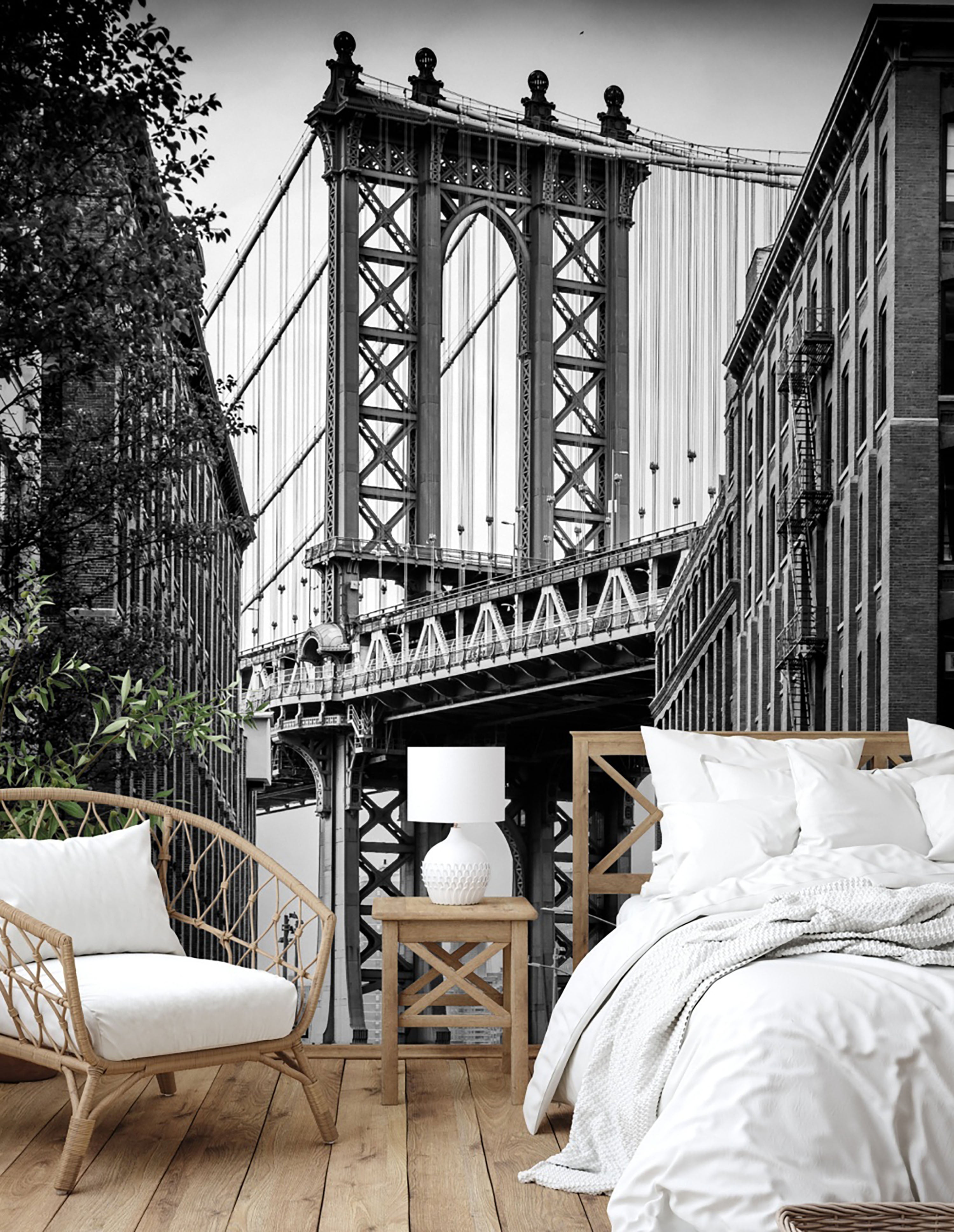 GM0040 Grace & Gardenia Manhattan Bridge Premium Peel and Stick Mural 8.67ft. wide x 10ft. height, Black White Gray