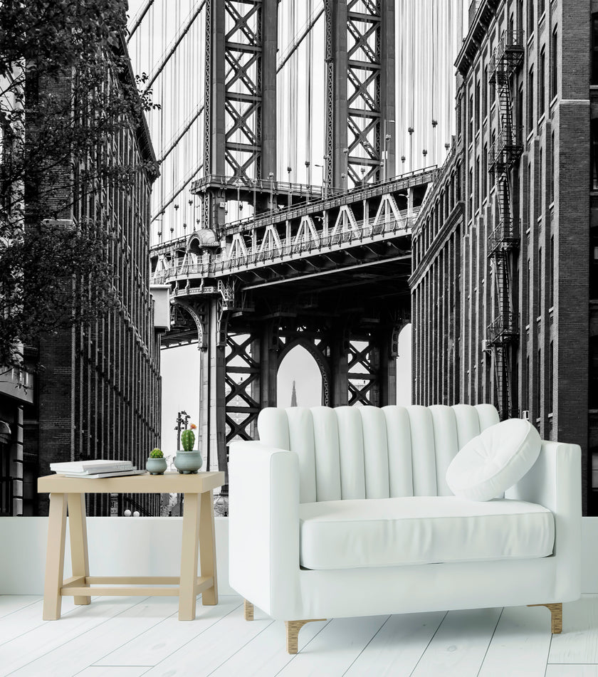 GM0040U Grace & Gardenia Manhattan Bridge Unpasted Premium Matte Paper Mural 8.67ft. wide x 10ft. height, Black/White/Gray
