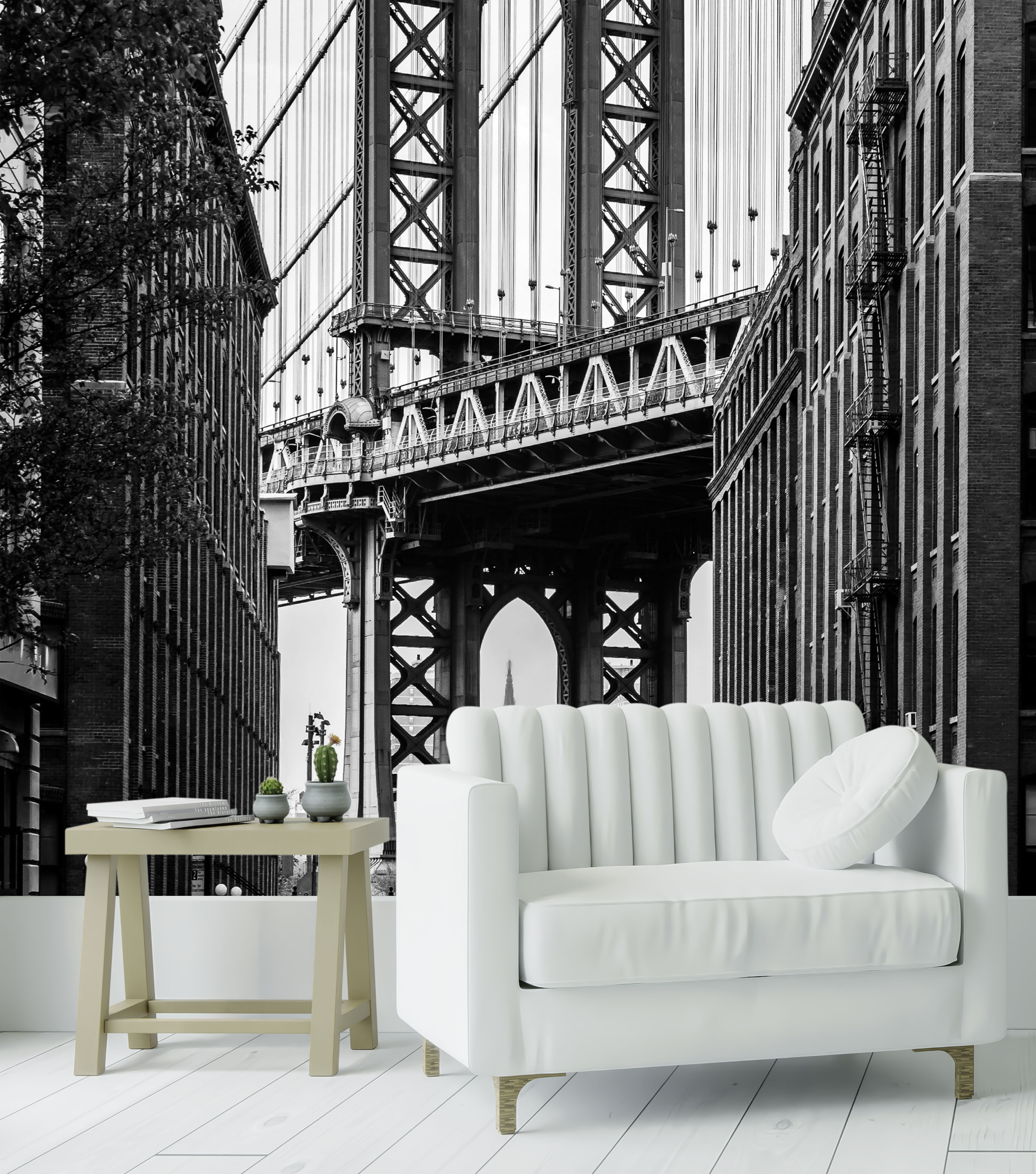 GM0040 Grace & Gardenia Manhattan Bridge Premium Peel and Stick Mural 8.67ft. wide x 10ft. height, Black White Gray