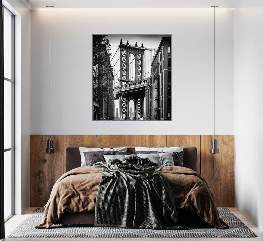 GM004F Grace & Gardenia Manhattan Bridge Premium Peel and Stick Mural 46 inch wide x 51 inch height Black White Gray