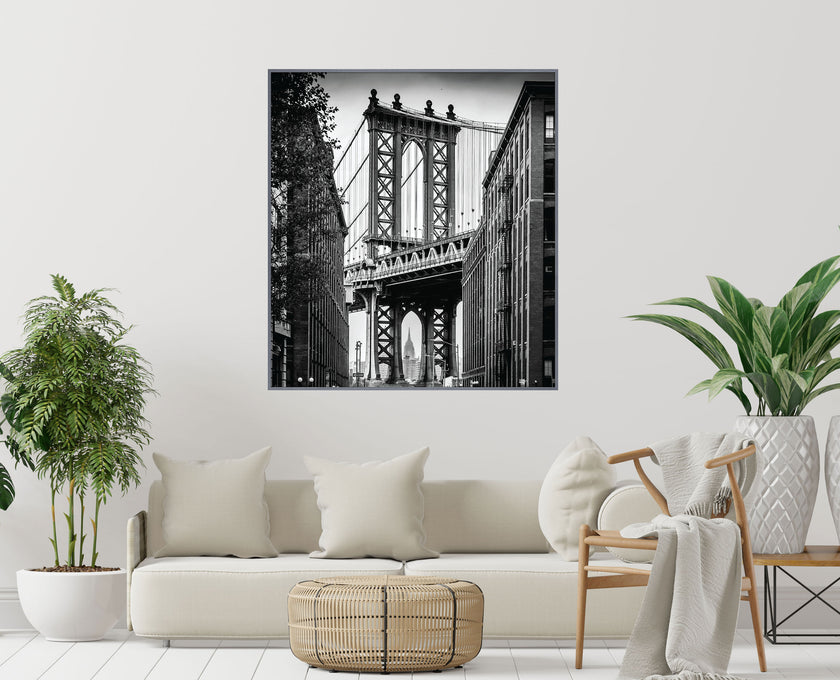 GM004F Grace & Gardenia Manhattan Bridge Premium Peel and Stick Mural 46 inch wide x 51 inch height Black White Gray