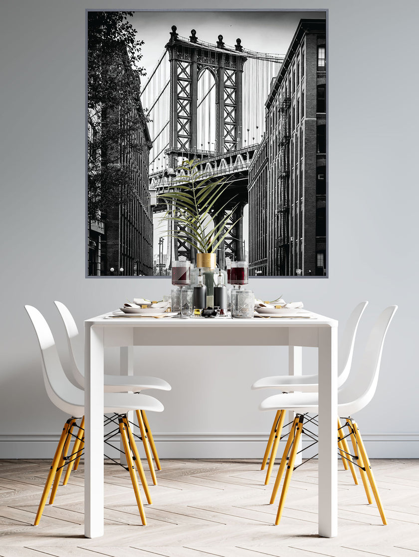 GM004F Grace & Gardenia Manhattan Bridge Premium Peel and Stick Mural 46 inch wide x 51 inch height Black White Gray