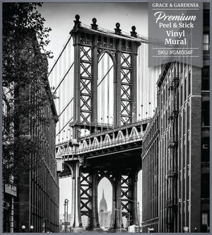 GM004F Grace & Gardenia Manhattan Bridge Premium Peel and Stick Mural 46 inch wide x 51 inch height Black White Gray