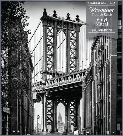 GM004F Grace & Gardenia Manhattan Bridge Premium Peel and Stick Mural 46 inch wide x 51 inch height Black White Gray