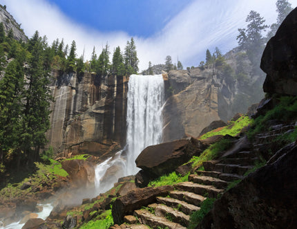 GM0060U Grace & Gardenia Yosemite Waterfall Unpasted Premium Matte Paper Mural 13ft. wide x 10ft. height, Green/White/Brown/Blue