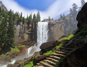 GM0060 Grace & Gardenia Yosemite Waterfall Premium Peel and Stick Mural 13ft. wide x 10ft. height, Green White Brown Blue