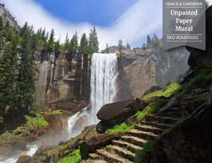 GM0060U Grace & Gardenia Yosemite Waterfall Unpasted Premium Matte Paper Mural 13ft. wide x 10ft. height, Green/White/Brown/Blue