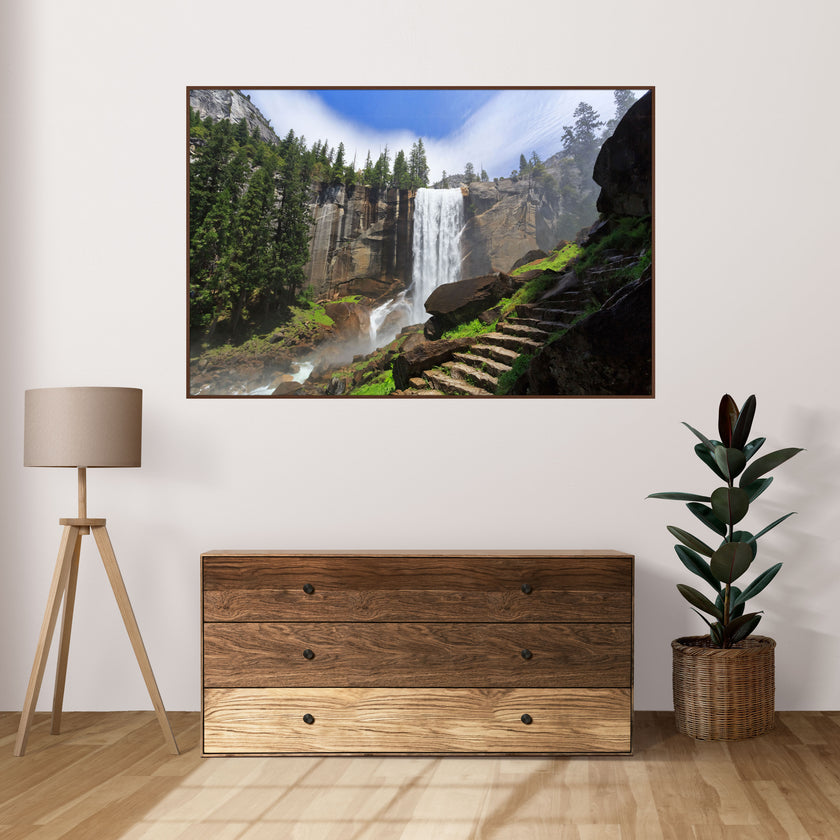 GM006F Grace & Gardenia Yosemite Waterfall Premium Peel and Stick Mural 69 inch wide x 46 inch height Green White Brown Blue