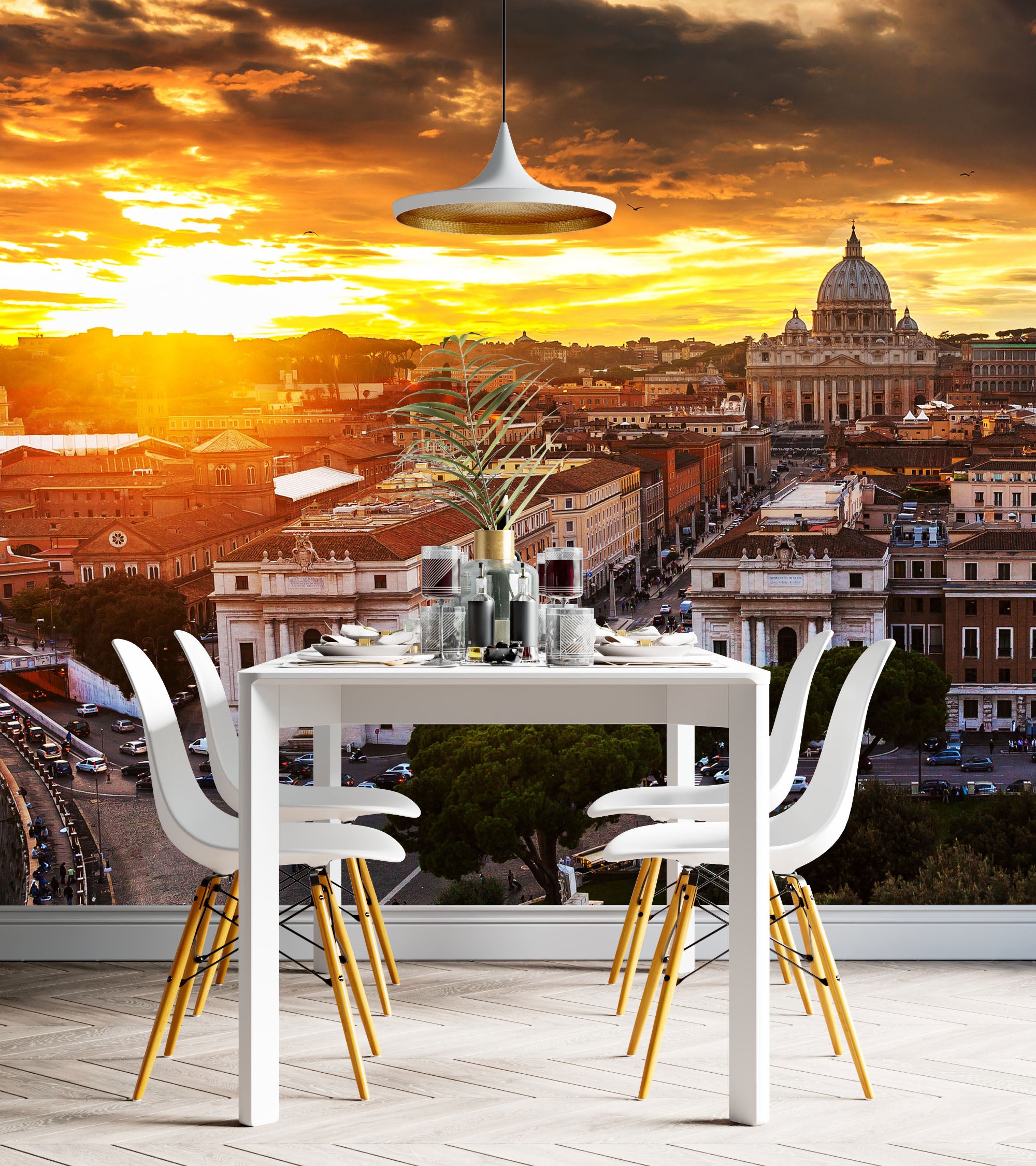 GM0070 Grace & Gardenia Sunset in Rome Premium Peel and Stick Mural 13ft. wide x 10ft. height, Orange Gray White
