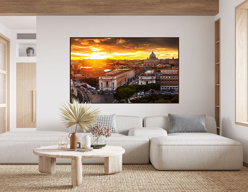 GM007F Grace & Gardenia Sunset in Rome Premium Peel and Stick Mural 69 inch wide x 46 inch height Orange Gray White