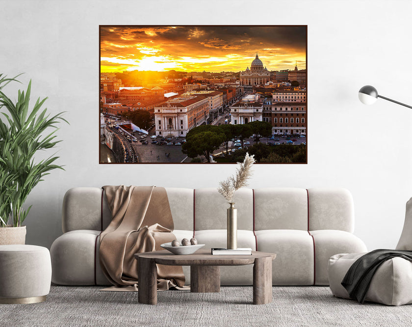 GM007F Grace & Gardenia Sunset in Rome Premium Peel and Stick Mural 69 inch wide x 46 inch height Orange Gray White