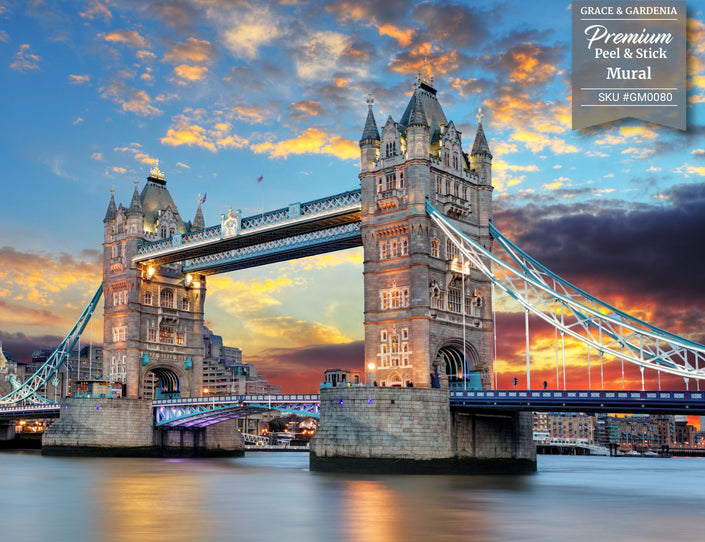 GM0080 Grace & Gardenia Tower Bridge London Premium Peel and Stick Mural 13ft. wide x 10ft. height, Blue Gray Yellow