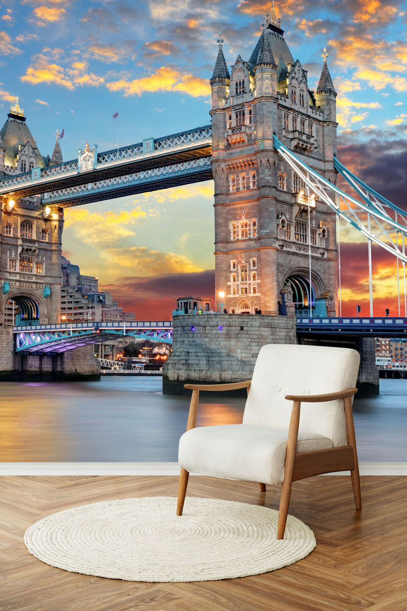 GM0080 Grace & Gardenia Tower Bridge London Premium Peel and Stick Mural 13ft. wide x 10ft. height, Blue Gray Yellow