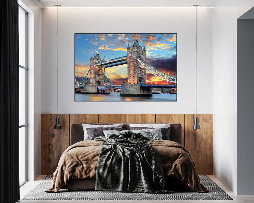 GM008F Grace & Gardenia Tower Bridge London Premium Peel and Stick Mural 69 inch wide x 46 inch height Blue Gray Yellow