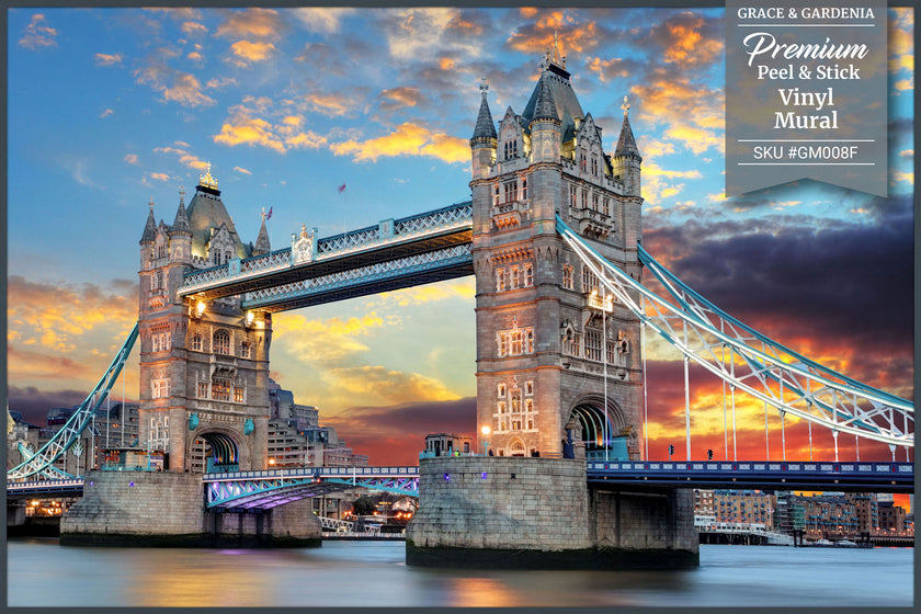 GM008F Grace & Gardenia Tower Bridge London Premium Peel and Stick Mural 69 inch wide x 46 inch height Blue Gray Yellow