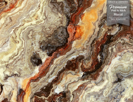 GM0090 Grace & Gardenia Onyx Marble Premium Peel and Stick Mural 13ft. wide x 10ft. height, Orange Gray Beige Brown