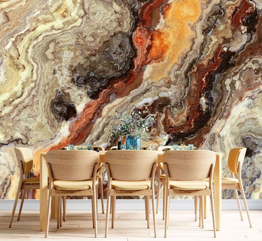 GM0090 Grace & Gardenia Onyx Marble Premium Peel and Stick Mural 13ft. wide x 10ft. height, Orange Gray Beige Brown