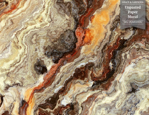 GM0090U Grace & Gardenia Onyx Marble Unpasted Premium Matte Paper Mural 13ft. wide x 10ft. height, Orange/Gray/Beige/Brown