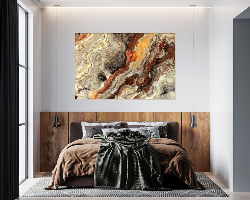 GM009F Grace & Gardenia Onyx Marble Premium Peel and Stick Mural 69 inch wide x 46 inch height Orange Gray Beige Brown