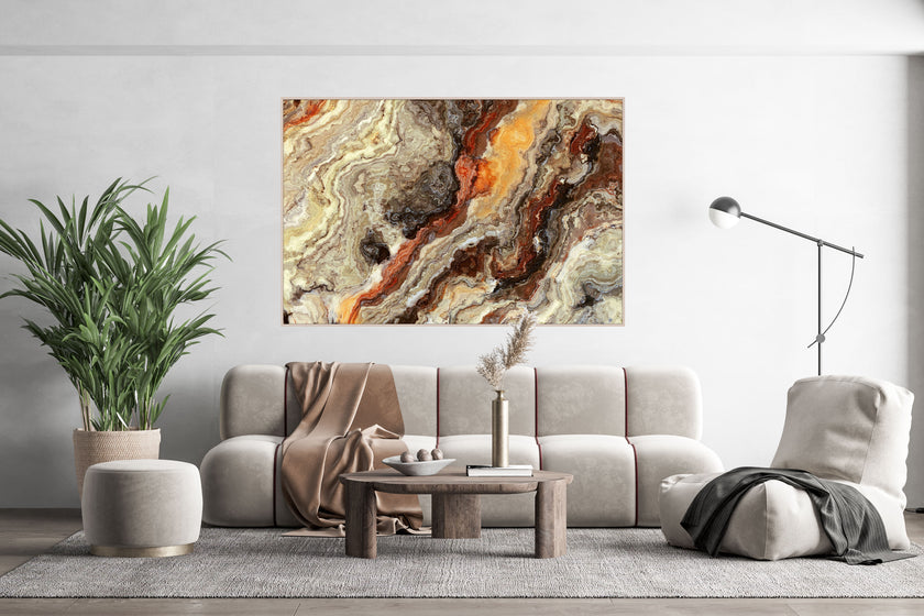 GM009F Grace & Gardenia Onyx Marble Premium Peel and Stick Mural 69 inch wide x 46 inch height Orange Gray Beige Brown