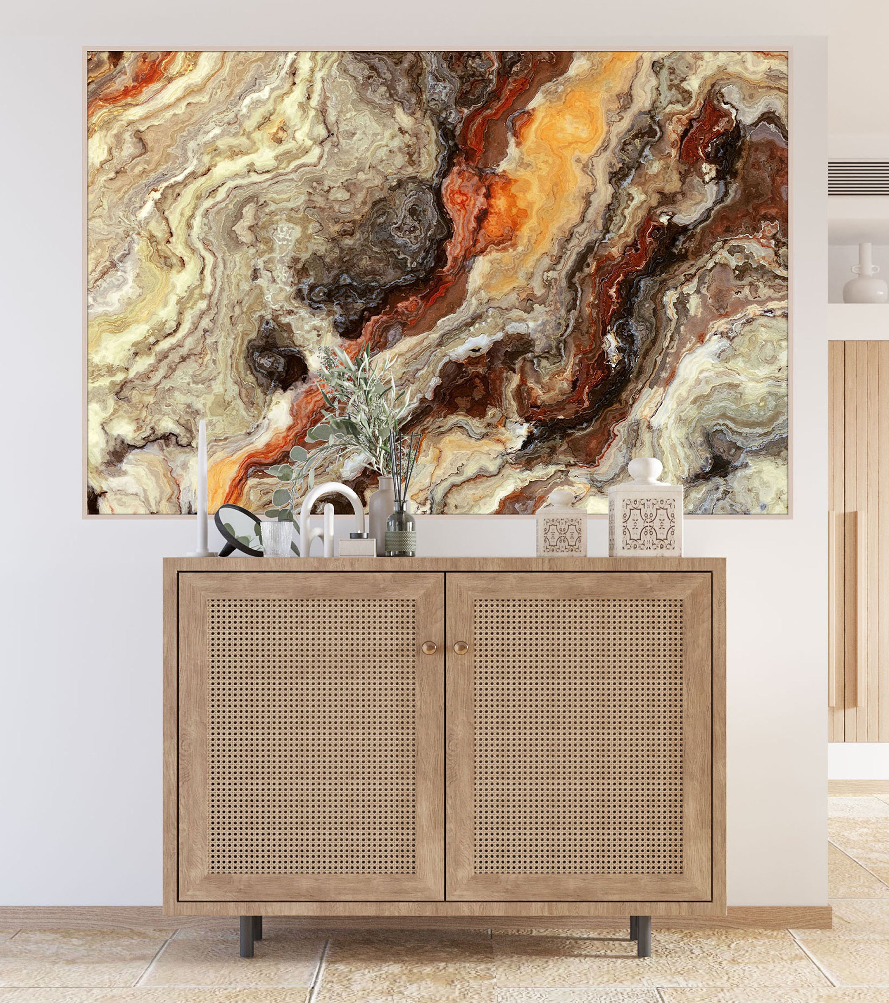 GM009F Grace & Gardenia Onyx Marble Premium Peel and Stick Mural 69 inch wide x 46 inch height Orange Gray Beige Brown