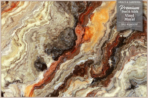 GM009F Grace & Gardenia Onyx Marble Premium Peel and Stick Mural 69 inch wide x 46 inch height Orange Gray Beige Brown