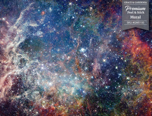 GM0100 Grace & Gardenia Deep Space Stars Premium Peel and Stick Mural 13ft. wide x 10ft. height, Blue White Yellow Orange