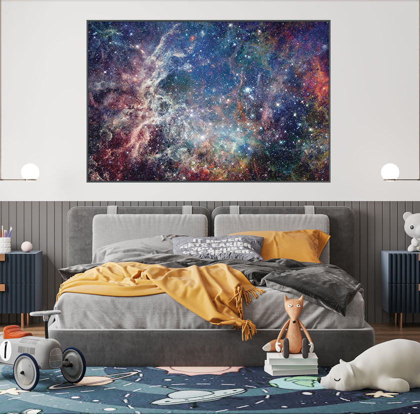 GM010F Grace & Gardenia Deep Space Stars Premium Peel and Stick Mural 69 inch wide x 46 inch height Blue White Yellow Orange