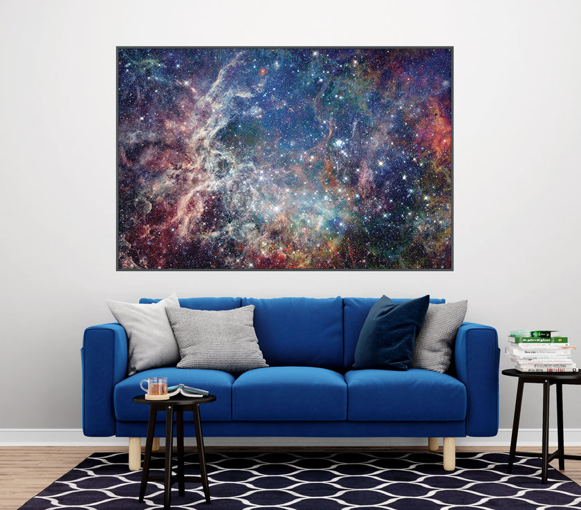 GM010F Grace & Gardenia Deep Space Stars Premium Peel and Stick Mural 69 inch wide x 46 inch height Blue White Yellow Orange