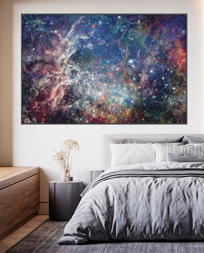 GM010F Grace & Gardenia Deep Space Stars Premium Peel and Stick Mural 69 inch wide x 46 inch height Blue White Yellow Orange