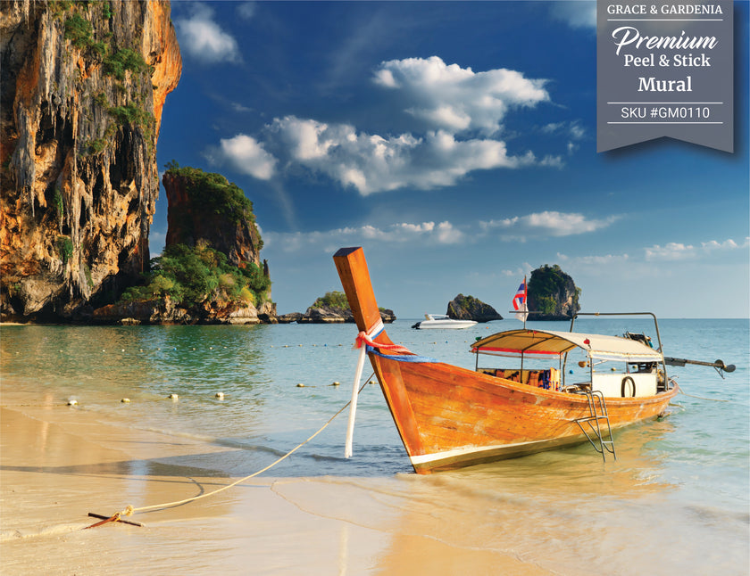 GM0110 Grace & Gardenia Tropical Cove Premium Peel and Stick Mural 13ft. wide x 10ft. height, Blue Orange Beige