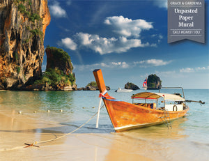 GM0110U Grace & Gardenia Tropical Cove Unpasted Premium Matte Paper Mural 13ft. wide x 10ft. height, Blue Orange Beige