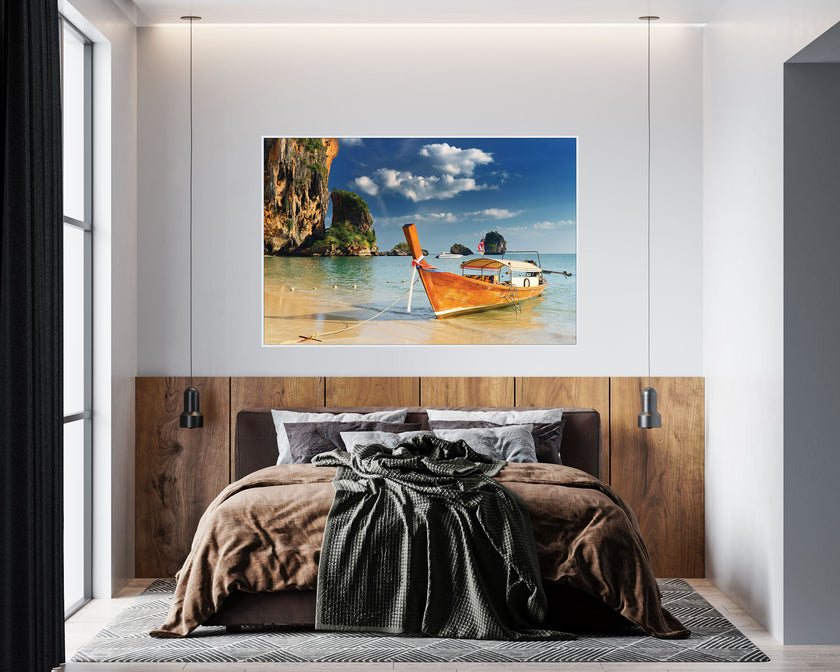 GM011F Grace & Gardenia Tropical Cove Premium Peel and Stick Mural 69 inch wide x 46 inch height Blue Orange Beige